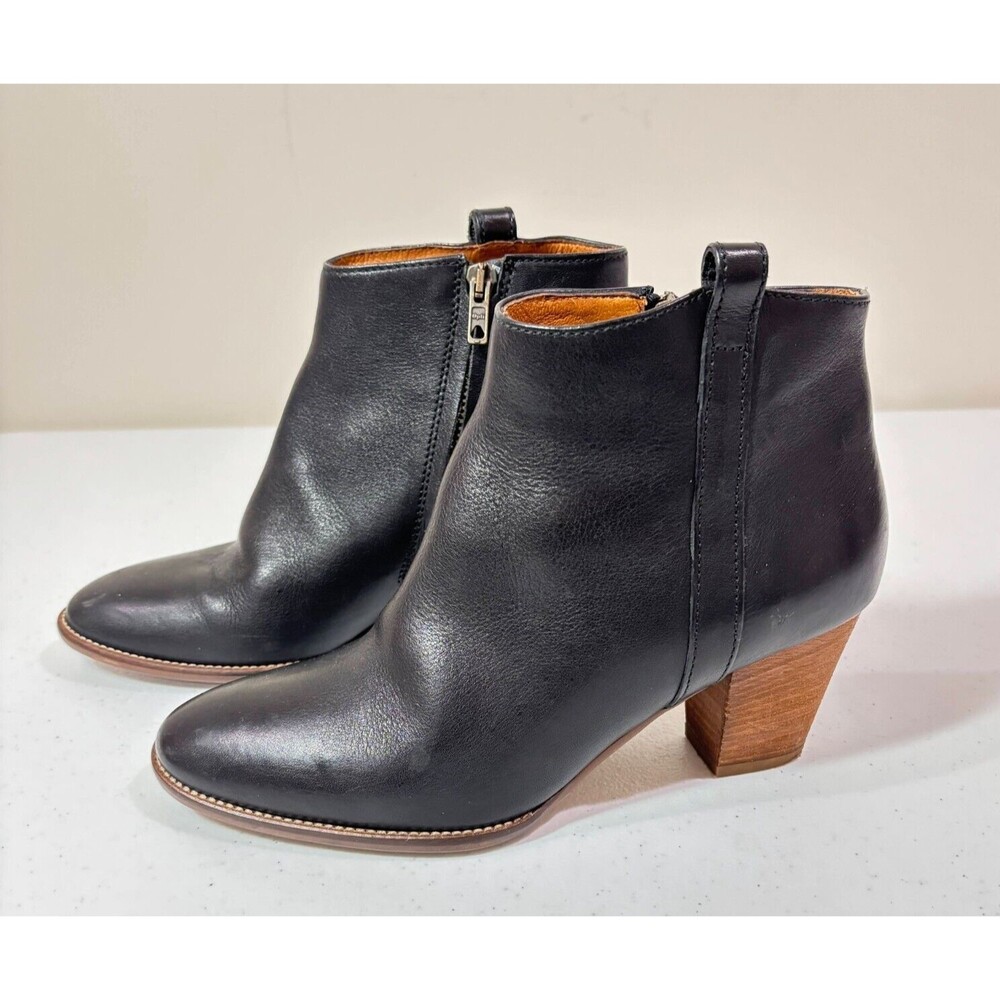 Madewell Brenner Black Leather Stacked Heel Booties 7.5 Classic Capsule Wardrobe